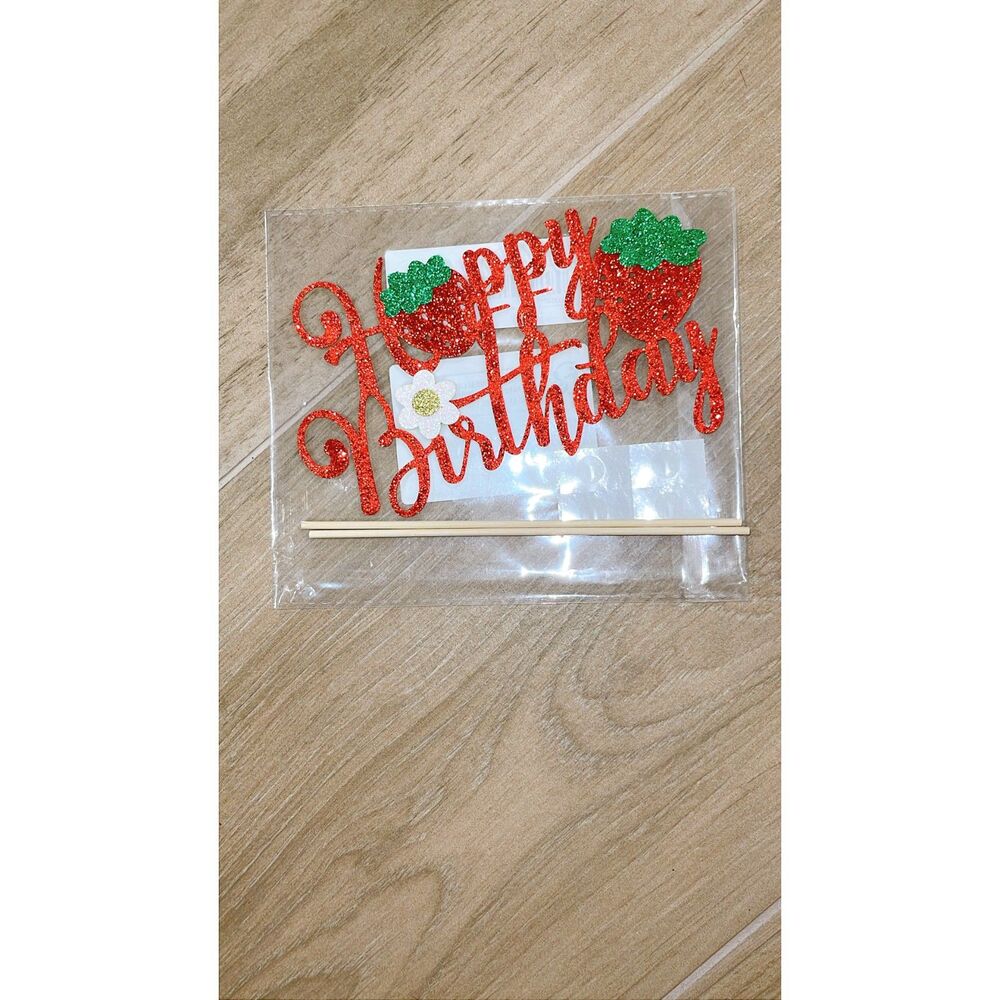 New Happy Birthday Cake Topper Strawberry Daisy Flower Glitter